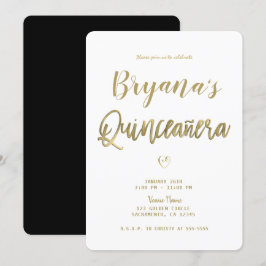 Convites Ouro Branco e Preto Moderno Minimal 15 Quinceañera