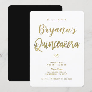 Convites Ouro Branco e Preto Moderno Minimal 15 Quinceañera
