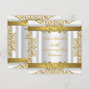Convites Ouro Branco Elegante Bodas de Ouro 50º Aniversário