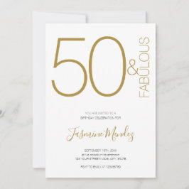 Convites Ouro & Branco Elegante Frango 50 & Incrível Aniver
