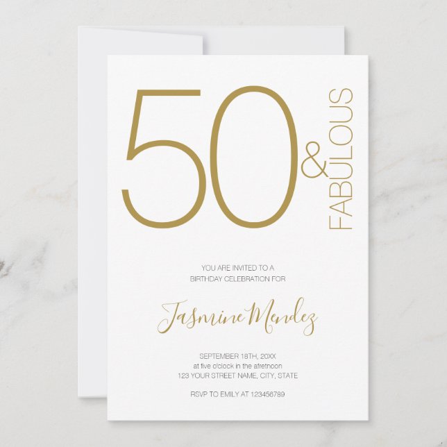 Convites Ouro & Branco Elegante Frango 50 & Incrível Aniver (Frente)