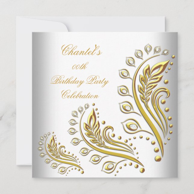 Convites Ouro Branco Qualquer Idade Floral Elegante Festa d (Frente)