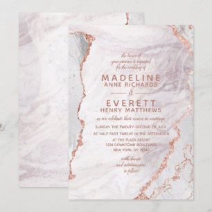 Convites Ouro Branco & Rosa Mármore Ágata Folha Tendência C