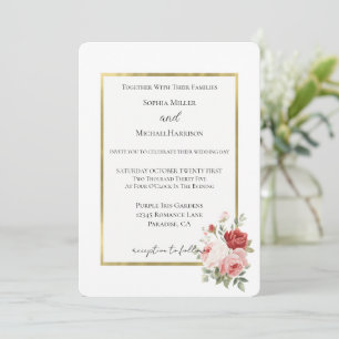 Convites Ouro Branco Rosas Rosa Vermelhas Floral Casamento