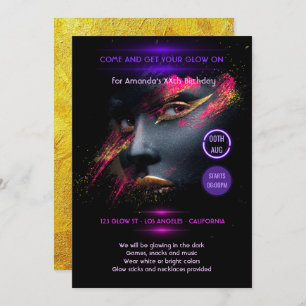 Convites Ouro brilhando no partido Dark Neon