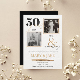 Convites Ouro Casamento Aniversário Então e Agora 50 anos