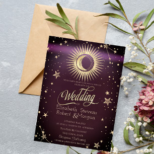 Convites Ouro Celestial Sol E Estrelas Lua Casamento Borgon