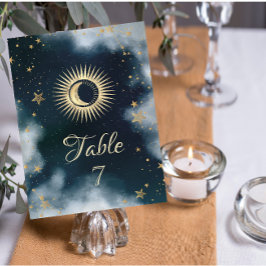 Convites Ouro Celestial Sol e Lua Estrelas Céu Noturno