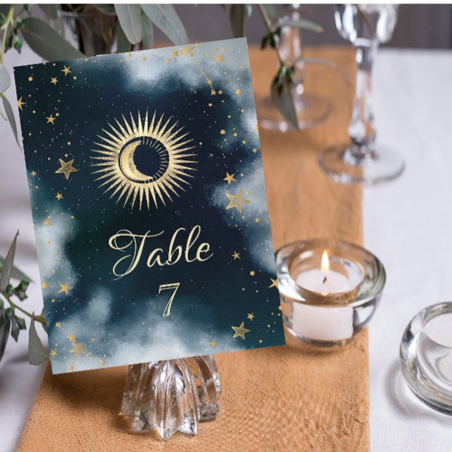 Convites Ouro Celestial Sol e Lua Estrelas Céu Noturno (Criador carregado)