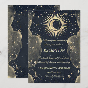 Convites Ouro Celestial Sol e Lua Estrelas Nuvens