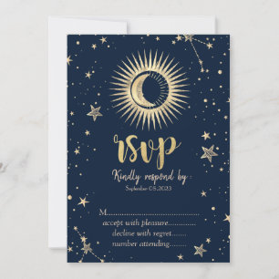Convites Ouro Celestial Sol E Lua Estrelas RSVP