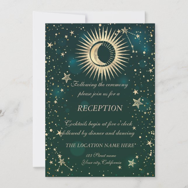 Convites Ouro Celestial Sol E Lua Estrelas Verde (Frente)