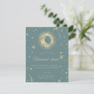 Convites Ouro Celestial Sol E Lua Estrelas Verde Hortelã