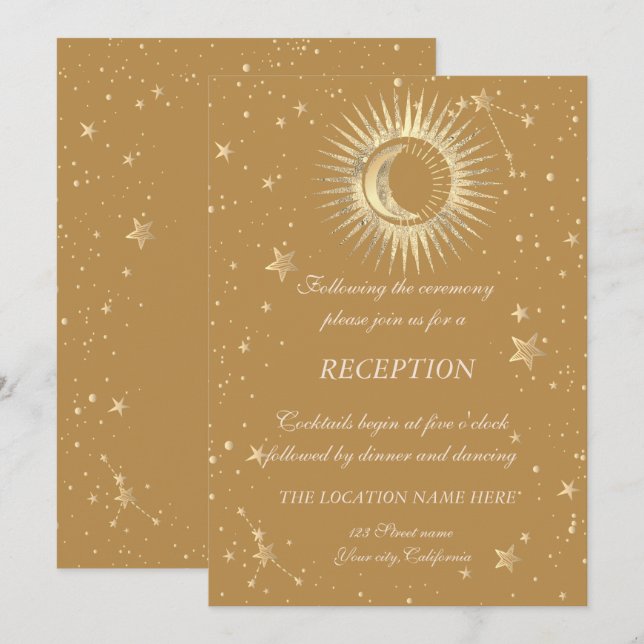 Convites Ouro Celestial Sol E Lua Estrelas Vintage (Frente/Verso)