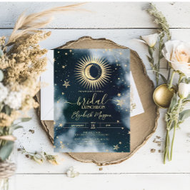 Convites Ouro Celestial Sol, Lua, Estrelas Céu Noturno Noiv