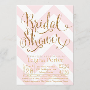 Convites Ouro Chevron do rosa do chá de panela do brilho