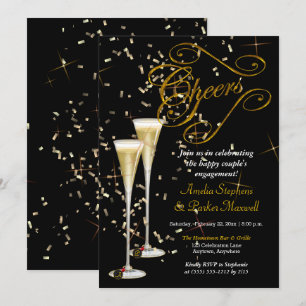 Convites Ouro Confetti Champagne Festa de noivado de Saúde