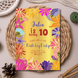 Convites Ouro contorno flores Aniversário