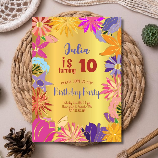 Convites Ouro contorno flores Aniversário (Criador carregado)