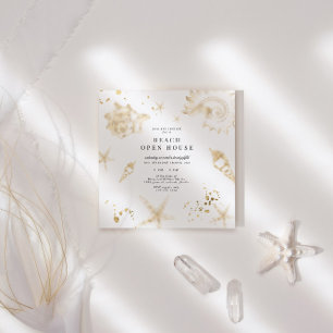 Convites Ouro Costeiro Elegante Quadrado Aberto