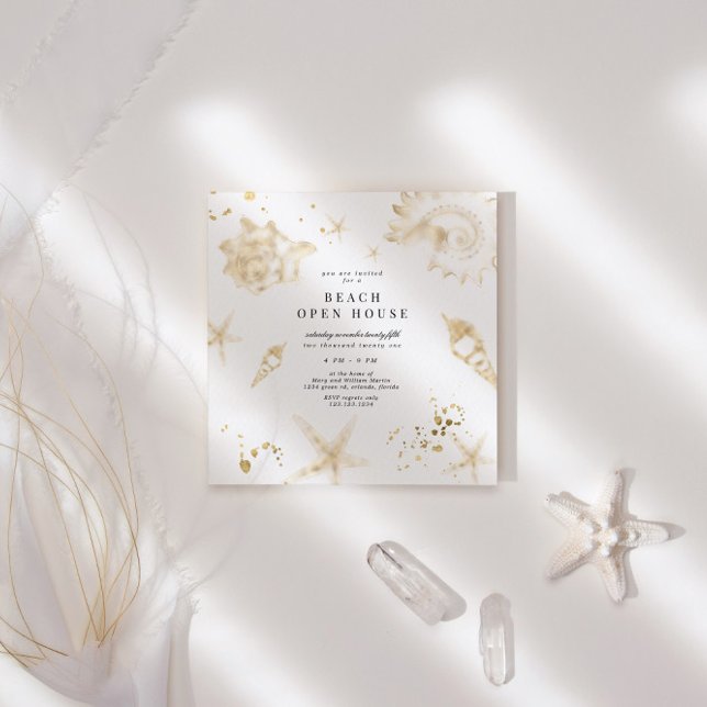 Convites Ouro Costeiro Elegante Quadrado Aberto (Criador carregado)