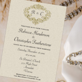 Convites Ouro Crest Monogramed Elegance: Casamento Beige