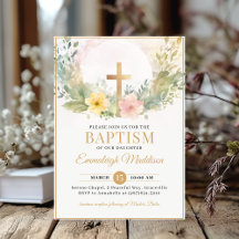 Ouro Cross Florals Christening ou Baptism