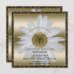 Convites Ouro da margarida da graduação   da enfermeira do