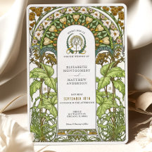 Ouro Daisies & Green Foliage Art Nouveau Casamento