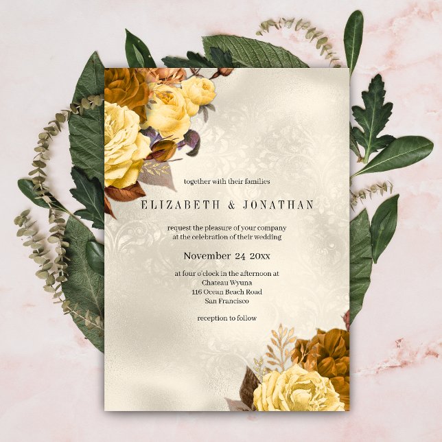 Convites Ouro Damask Rosa (Criador carregado)