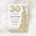 Convites Ouro de aniversário de 30 anos de Vestido com bril<br><div class="desc">Variações do Convite de festas de aniversário de 30 anos de Vestido de ouro do Sparkle Glitter do  para o convite e itens correspondentes na nossa loja</div>