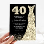 Convites Ouro de aniversário de 40 anos de desvio do  preto<br><div class="desc">Variações de Convite Preto de aniversário de 40 anos de ouro de Vestido de do  Sparkle para o convite e itens correspondentes na nossa loja</div>