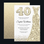 Convites Ouro de aniversário de 40 anos de Vestido com bril<br><div class="desc">Variações do Convite de festas de aniversário de 40 anos de Vestido de ouro do Sparkle Glitter do  para o convite e itens correspondentes na nossa loja</div>