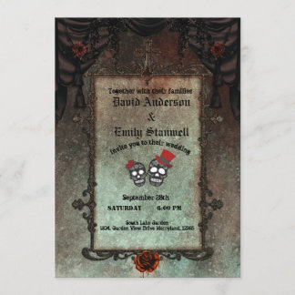Convites Ouro de Casamento de Halloween Preto do Espelho Gó