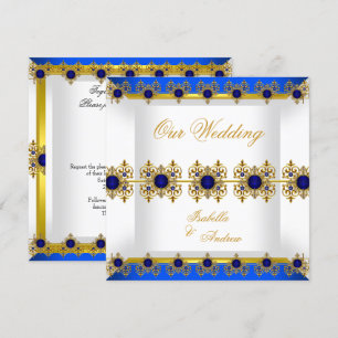 Convites Ouro de Casamento Royal Blue Gema Branco
