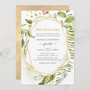 Convites Ouro de Cristal Geométrico 50º Aniversário de Casa