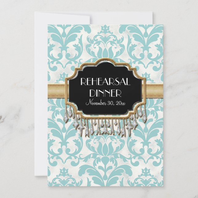 Convites Ouro de Damask em Descanso Velho Casamento (Frente)