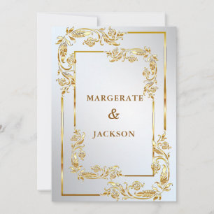 Convites Ouro de flor moldura elegante design de casamento