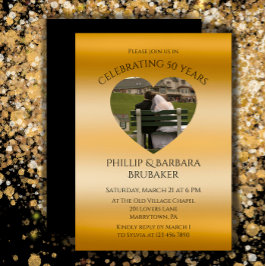 Convites Ouro de Foto do Coração Moderno 50º Aniversário de
