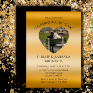 Convites Ouro de Foto do Coração Moderno 50º Aniversário de