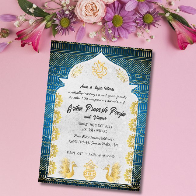 Convites Ouro de Gruhapravesam Hindu Indiano (Criador carregado)