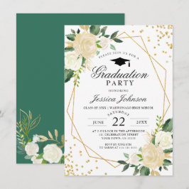 Convites Ouro de Ivory Floral Moderna Festa de formatura de