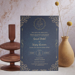 Convites Ouro de logotipo Real Indiano Hindu Wedding Ganesh