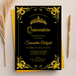 Convites Ouro de luxo, negro e Dourada Quinceanera