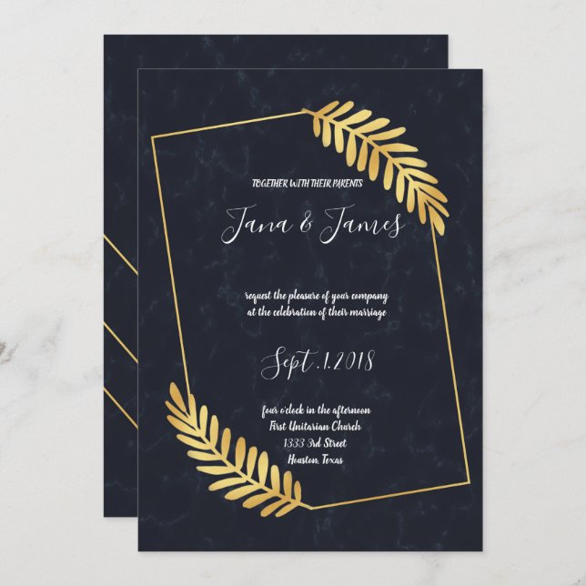 Convites Ouro de Marinho de volta do casamento (Frente/Verso)