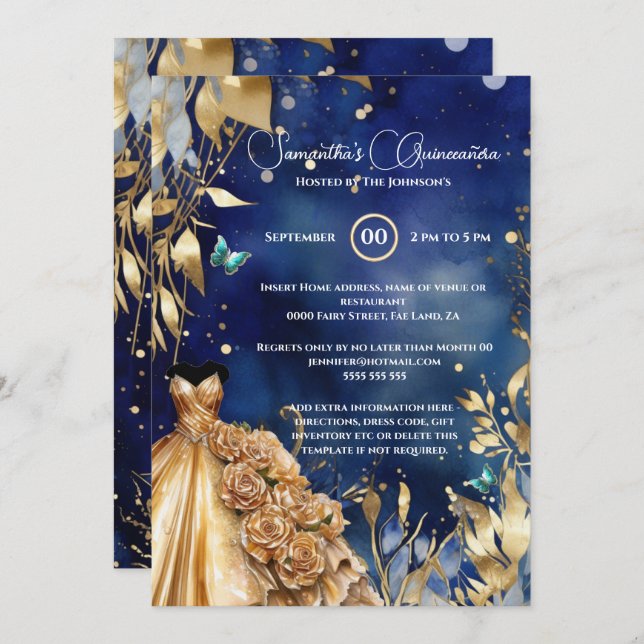 Convites Ouro de marinho Flores de madeira de borboleta de  (Frente/Verso)