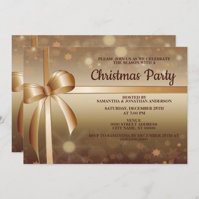 Convites Ouro de Natal - Festa Elegante Na moda (Frente/Verso)