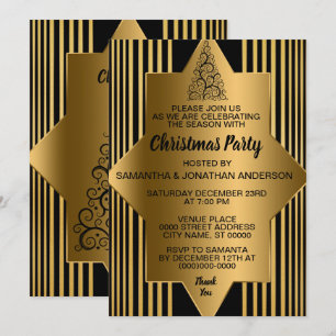 Convites Ouro de Natal Inv. Partido Elegante Geométrico Neg
