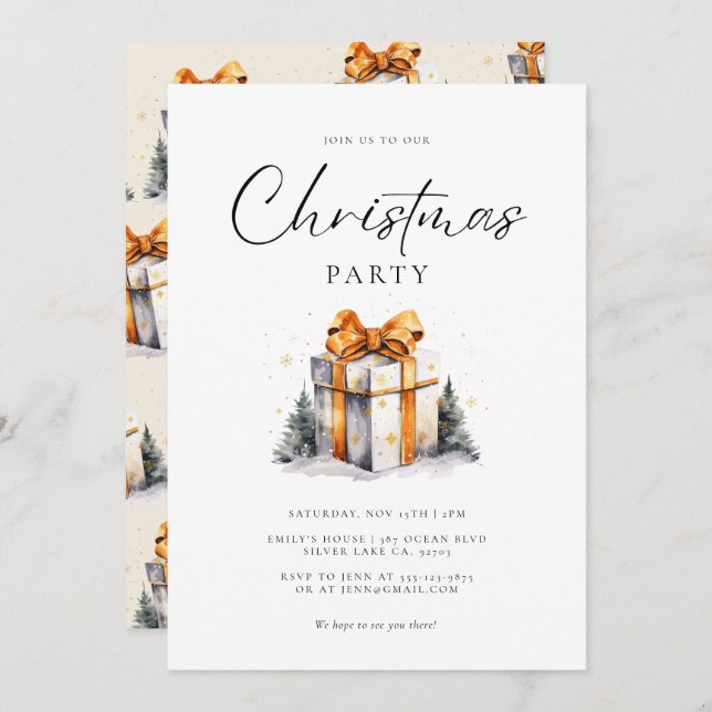 Convites Ouro de Natal Watercolor (Frente/Verso)