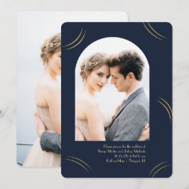 Convites Ouro Desperta Dois Casamento Azul Escuro Fotográfi